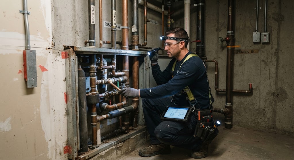 Professional checking for wet basement leak Linden NJ