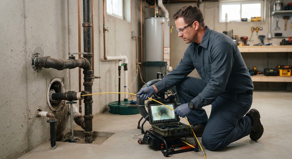 Plumber doing sewer camera inspection Linden NJ